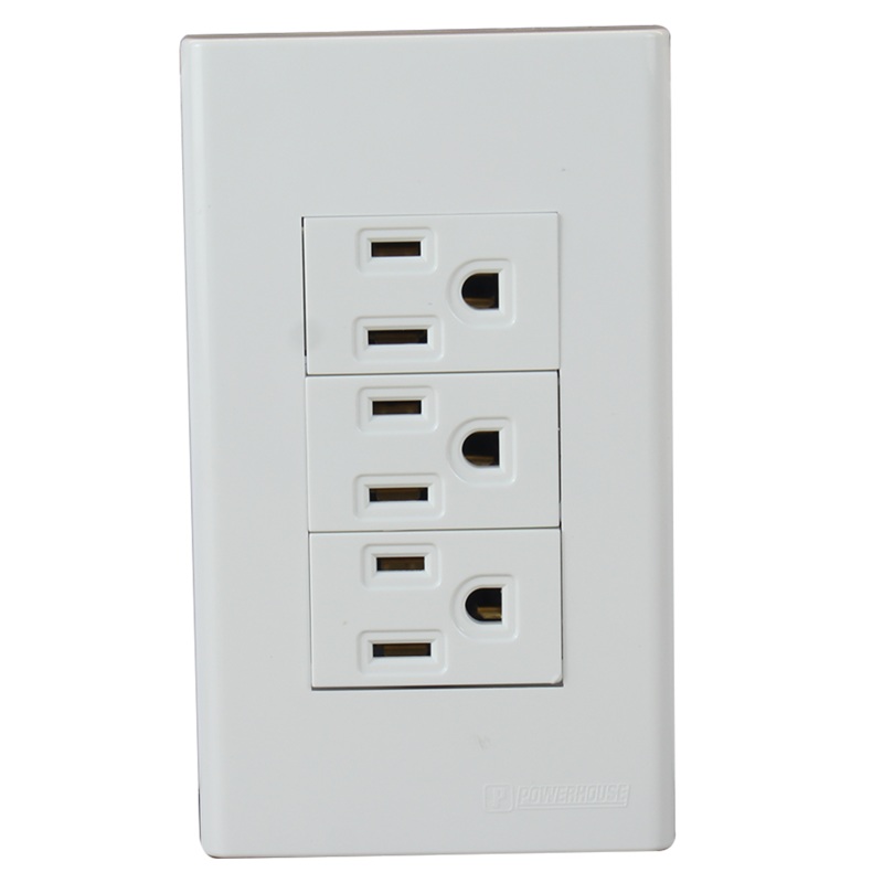 3 Gang Plate w/ Regular Convenience Outlet (Flat Pin w/ Ground) (LHWD-401-P3)
