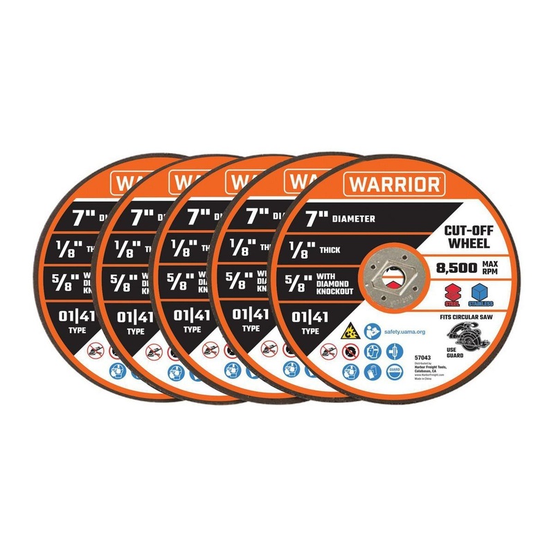 WARRIOR 7 in. x 1/8 in. x 5/8 in. and Diamond Knockout Type 01/41 Metal Cut-Off Wheel, 5-Pack