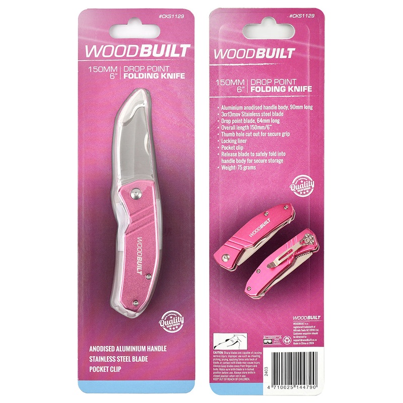 Woodbuilt Pink 150mm Drop Point Folding Knife Default