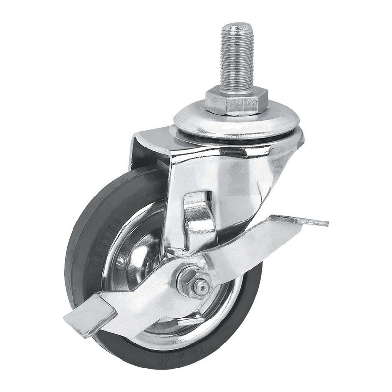 3 in. Rubber Swivel Caster with Brake  Stem Mount