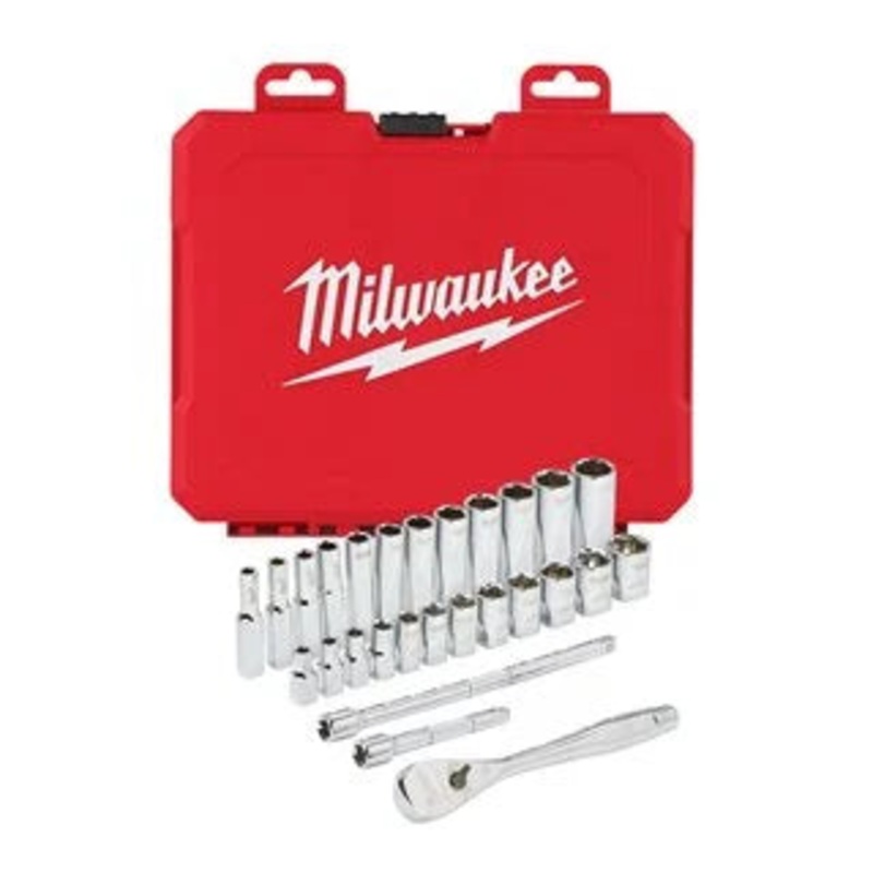28-Piece Metric Ratchet & Socket Set,  Drive