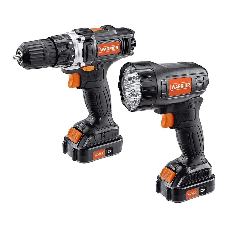 WARRIOR 12V Cordless 3/8 in.  Drill and Flashlight 2-Tool Combo Kit with Battery and Charger