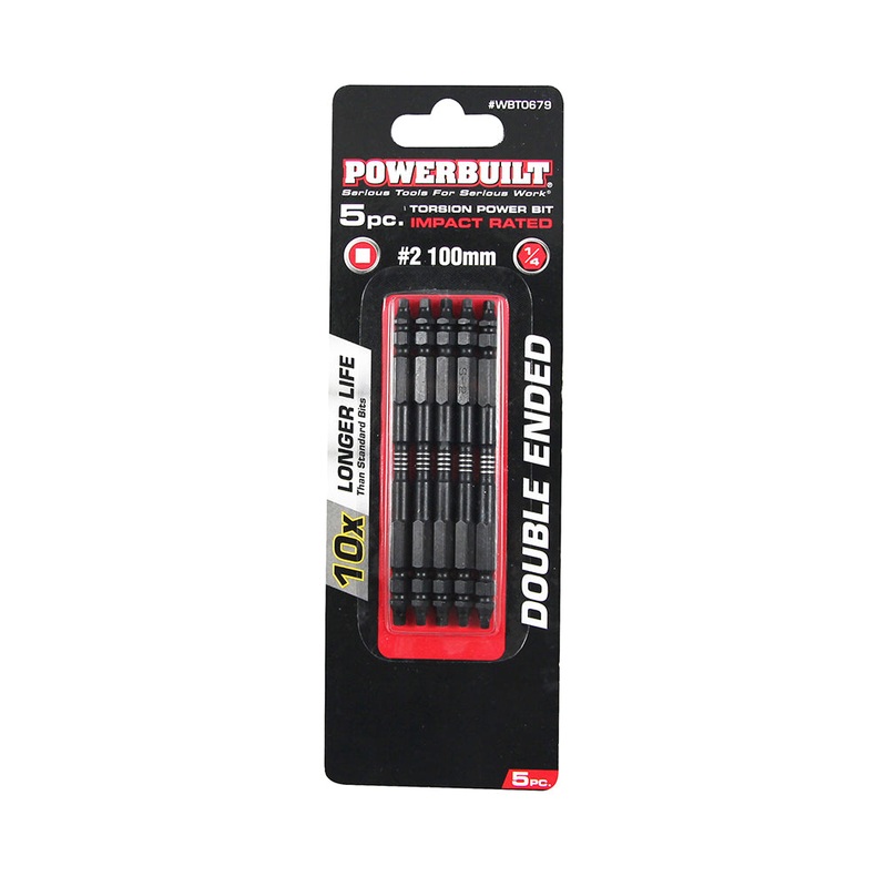 1/4″ Torsion Impact Power Bit – 5pc Robertson #2 x 100mm Long Double Ended Default