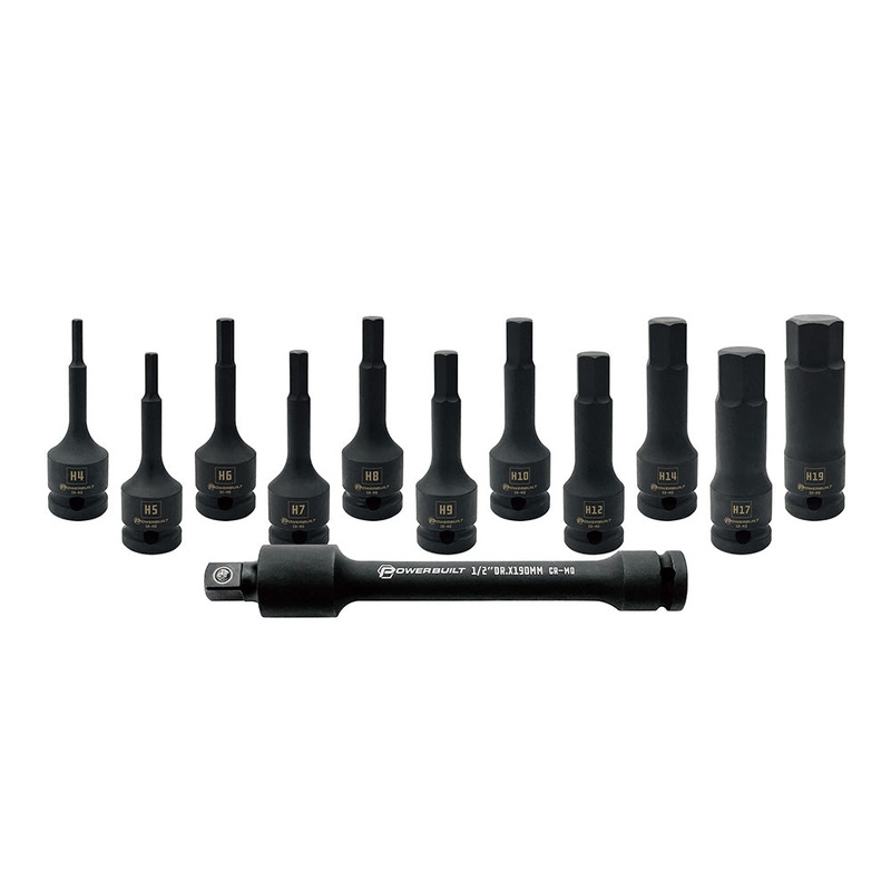 1/2″ Dr 12pc Impact Long Hex Bit Socket Set Default