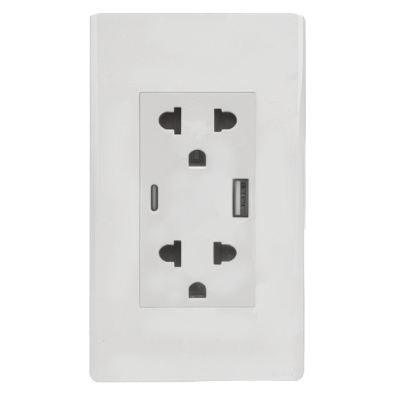 3 Gang Plate w/ Duplex Universal Outlet W/ USB & Type C Port 120MM X 70MM (250V/106A) (LHWD-405-P3-USBC)