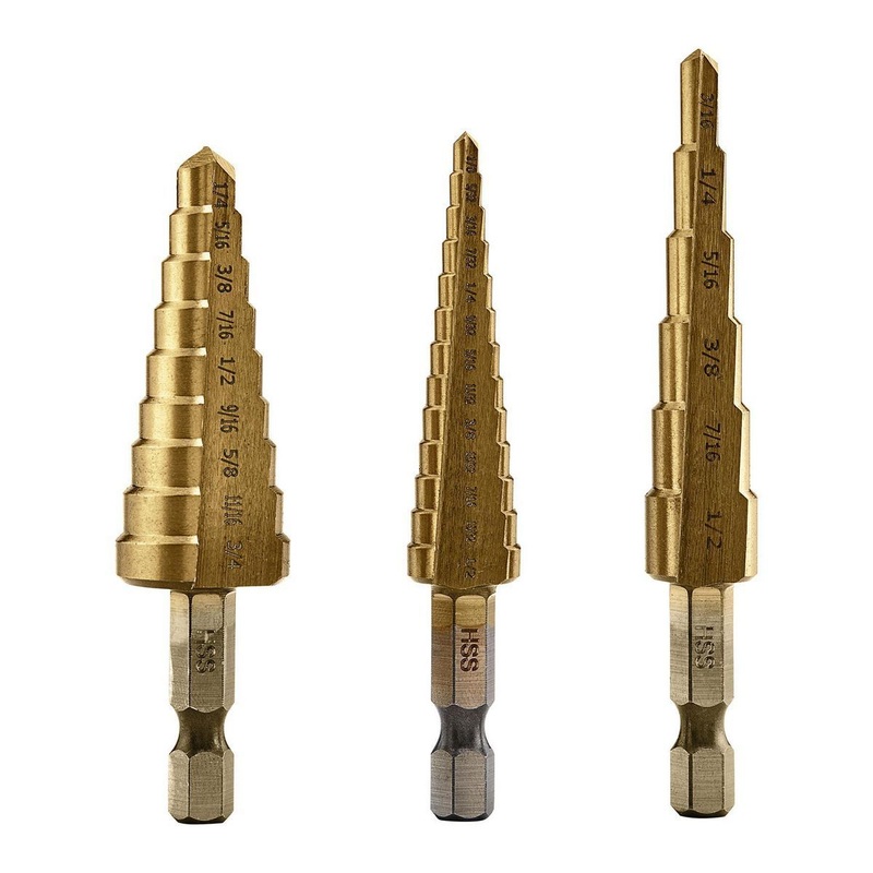 WARRIOR 1/8 in. to 3/4 in. #1 Titanium Step Drill Bit Set (13-Steps), #2 (6-Steps), and #3 (9-Steps)